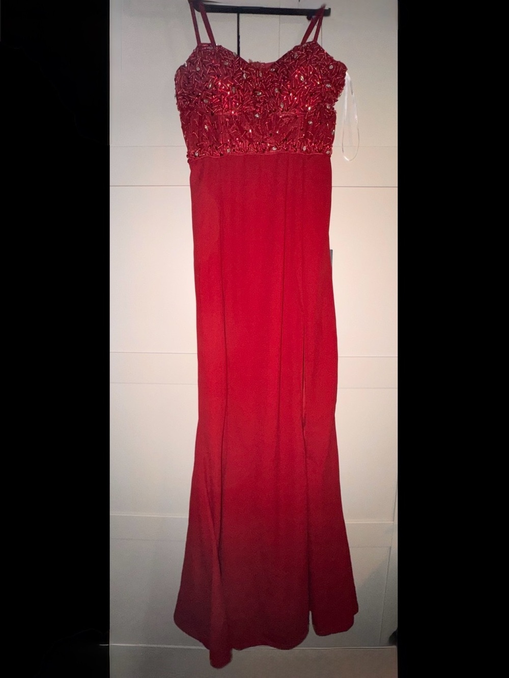Lulu's dark pink Beaded Strapless Formal Dress